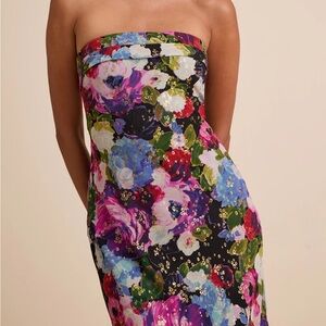 Lulu's Sutherlynn Multicolor Floral Strapless Maxi Dress